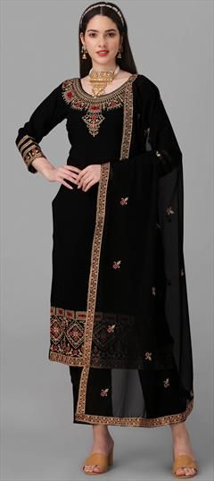 Black and Grey color Salwar Kameez in Georgette fabric with Embroidered, Thread, Zari work Plus Size Lehenga, Pakistani Style, Trouser Suit, Zari Work, Georgette Fabric, Trouser Suits, Embroidery Work, Beautiful Embroidery, Straight Pants