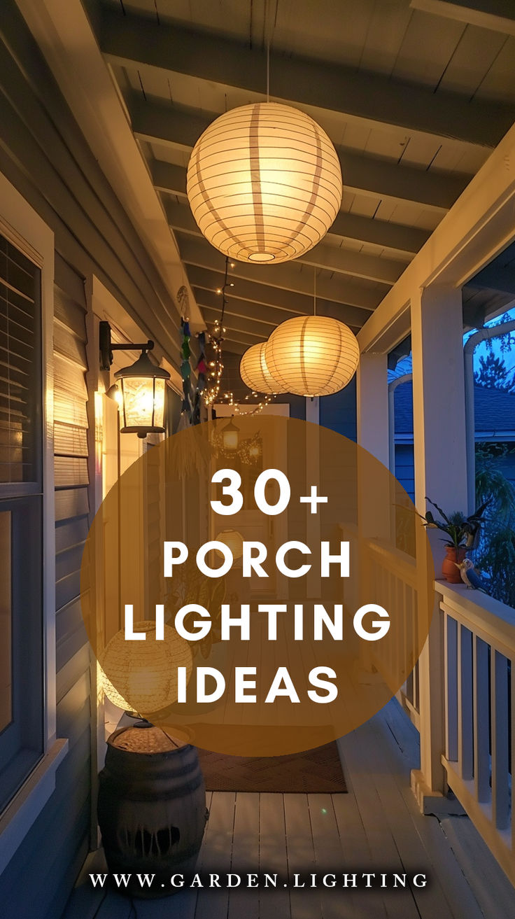 a close up of a porch with lanterns and a planter Porch String Lights, Porch Pendant Light, Front Porch Lighting Ideas, Porch Lighting Ideas, Porch Ceiling Lights, Outdoor Porch Lights, Porch Lamp, Porch Light Fixtures, Front Porch Lighting