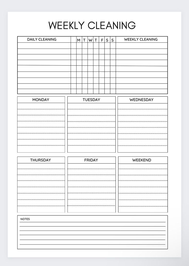 the weekly cleaning checklist is shown in black and white, with lines on it