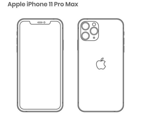 the iphone 11 pro max is shown in black and white, with an apple logo on it