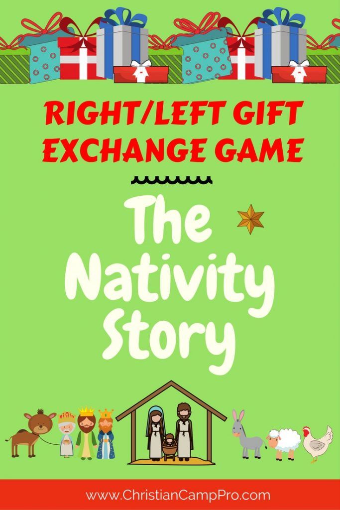 the nativity story for kids with presents and gifts on it, in front of a green