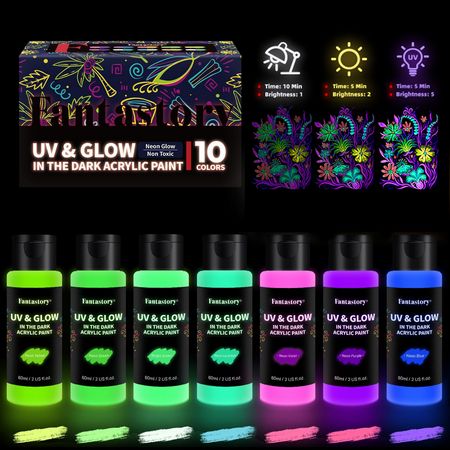 Fantastory Glow in The Dark Paint for Christmas, 60ml/2oz Neon Glow Acrylic Paints, 2IN1 Paint,Charge-Glow& UV Activated For Outdoor Rocks, DIY Craft,Canvas,Holiday Decor,Kids,Adults Glow In Dark Paint, Glow Projects, Neon Crafts, Glow In The Dark Paint, Glow Paint, Waterproof Paint, Holiday Decor Halloween, Dark Paint, Art Painting Supplies