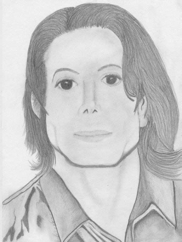 a pencil drawing of a woman's face with long hair and an open collared shirt