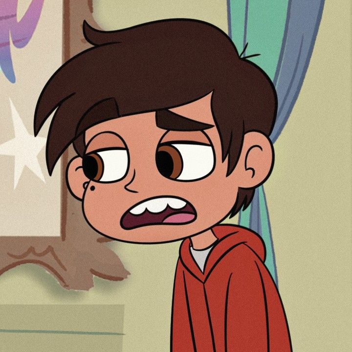 an animated image of a boy with brown hair and eyes looking at something in front of him