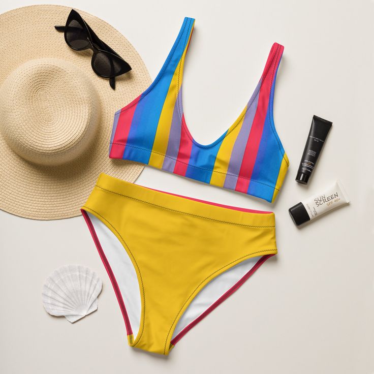 This Recycled Two-Piece Swimsuit is trendy and made with sustainability in mind. Crafted from high-quality recycled materials, it is fashion-forward and eco-conscious. * Fabric composition in the EU: 88% recycled polyester, 12% elastane * Fabric weight in the EU (may vary by 5 6.78 oz/yd² (230 g/m²) * Fabric composition in MX: 81% REPREVE recycled polyester, 19% LYCRA XTRA LIFE  * Fabric weight in MX (may vary by 5 7.52 oz/yd² (255g/m²) * Double-layered and non-reversible * Removable padding * Tear-away care label * Zig-zag stitching * Blank product components in the EU sourced from Spain, Germany, Taiwan, Vietnam, Cambodia, and Lithuania * Blank product components in MX sourced from Colombia, Taiwan, and China Trendy Bathing Suits, Elastane Fabric, Eco Conscious, Women Swimsuits, Recycled Materials, Bathing Suit, Bathing Suits, Fabric Weights, Fashion Forward