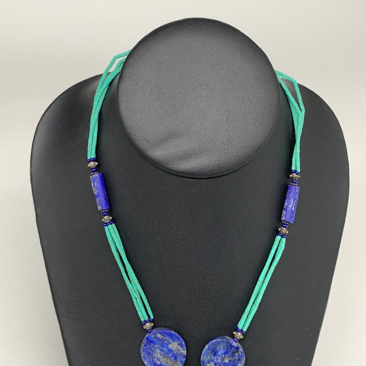 "32.6 grams, 2mm - 30mm, 21\" Multi-strands Beaded Lapis Lazuli Pendant Necklace ATS Statement, oval, round shape, Green Synthetic Turquoise. Ep157 Weight: About 32.6 Grams or so Lapis Beads: About 17mm-30mm Lapis Beads Thickness: About 4-5mm Nephrite Beads Size: 1mm x 2-3mm Length: About 21\" or so The exact item will be delivered. I list one by one. So, purchase with confidence. I do offer combined shipping." Turquoise Lapis Lazuli Beaded Necklace With Round Beads, Turquoise Lapis Lazuli Beaded Necklace, Blue Double Strand Gemstone Beads Jewelry, Blue Double Strand Natural Stones Jewelry, Blue Multi-strand Gemstone Beaded Necklace, Blue Oval Beads Gemstone Jewelry, Blue Necklaces With Adjustable Oval Beads, Artisan Oval Turquoise Blue Necklace, Artisan Blue Oval Turquoise Necklace