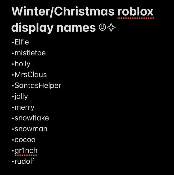 a black and white photo with the words winter / christmas roblox display names