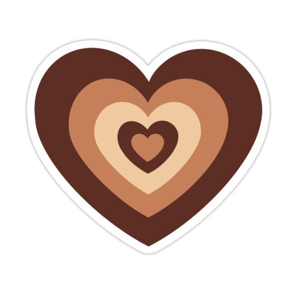 a heart shaped sticker in brown and white with two smaller hearts on the side