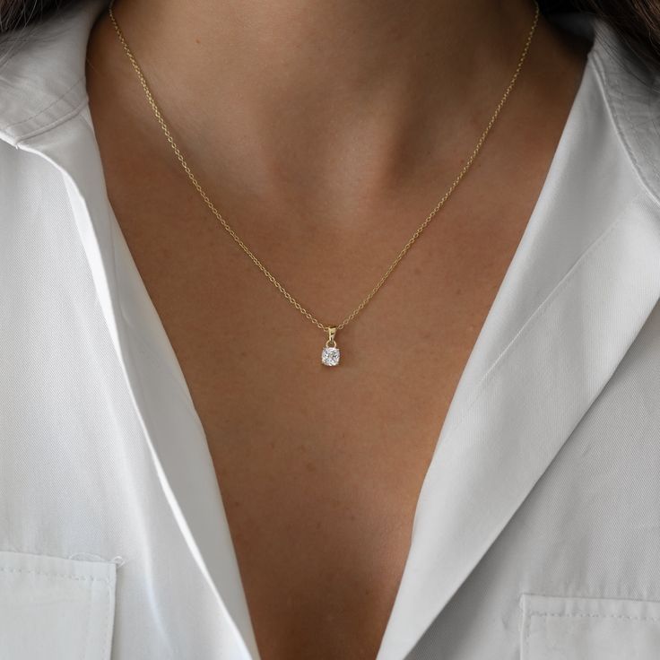 "A beautiful and delicate necklace featuring a cushion stone makes this a super versatile piece. It layers beautifully and also looks great on its own!   - - - D E T A I L S - - -  * Made of 925 Sterling Silver * THICK plating of 14k Gold or Rhodium  * 16\" + 3\" Extension Chain * Nickel-free & Hypoallergenic  * 5x5mm Pendant  * We use the highest grade cubic zirconia for an authentic diamond look! Made with 100% Pure Love! ♡ Comes in a gift-box, ready for gift-giving! 🎁 Happy to answer any questions you may have! 🥰 Let's Connect! 🥰 IG: samijewels_" Minimalist Diamond Necklace, Dainty Necklace Gold, Necklace Layering, Dainty Gold Necklace, Cushion Diamond, Cz Necklace, Cushion Cut Diamonds, Layering Necklace, Necklace Dainty