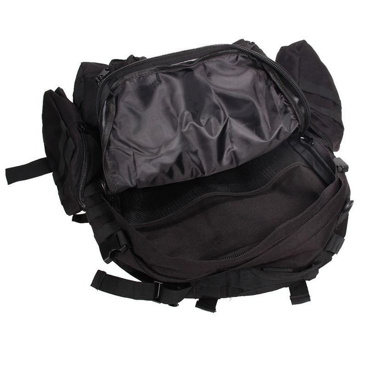 an empty black backpack on a white background