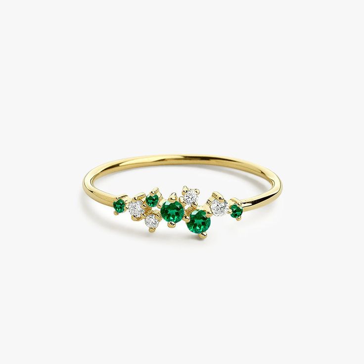 14k Emerald and Diamond Cluster Ring – FERKOS FJ Original Engagement Rings, Ring Elegant, Local Jewelry, Handcrafted Rings, Diamond Cluster Ring, Diamond Color, Favorite Rings, Emerald Diamond, Diamond Cluster