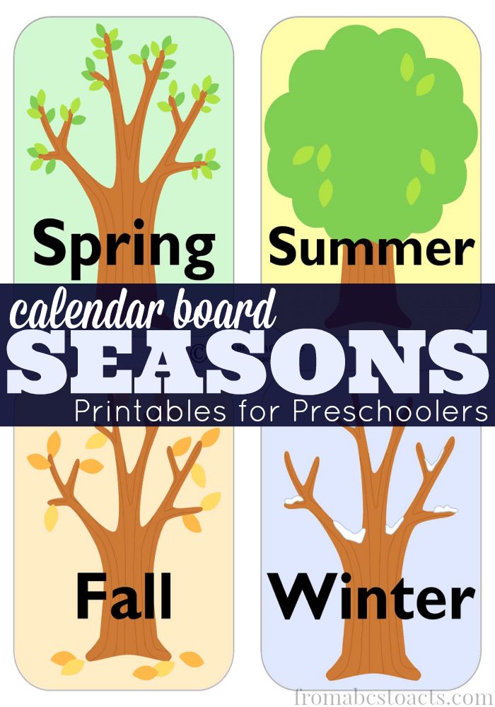 four seasons trees with the words spring, summer, and fall