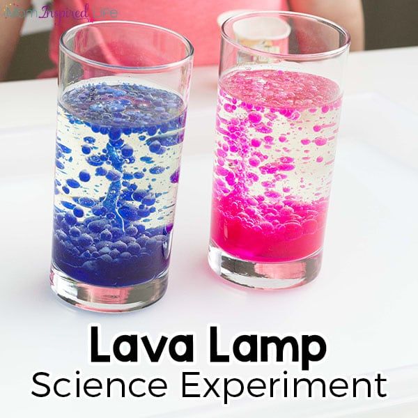 two glasses filled with liquid sitting next to each other on a white surface and the words lava lamp science experiment