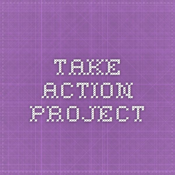 the words take action project written in pixel style on a purple background with white squares