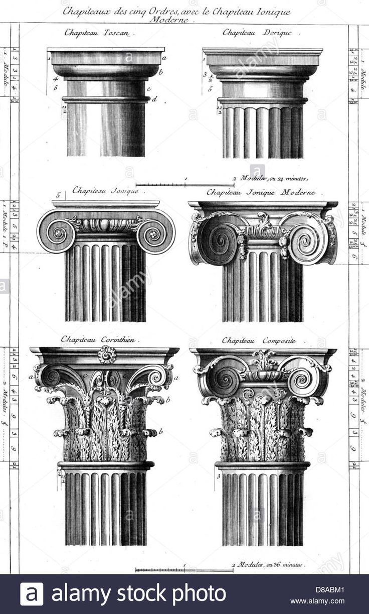 four different types of columns with designs on them