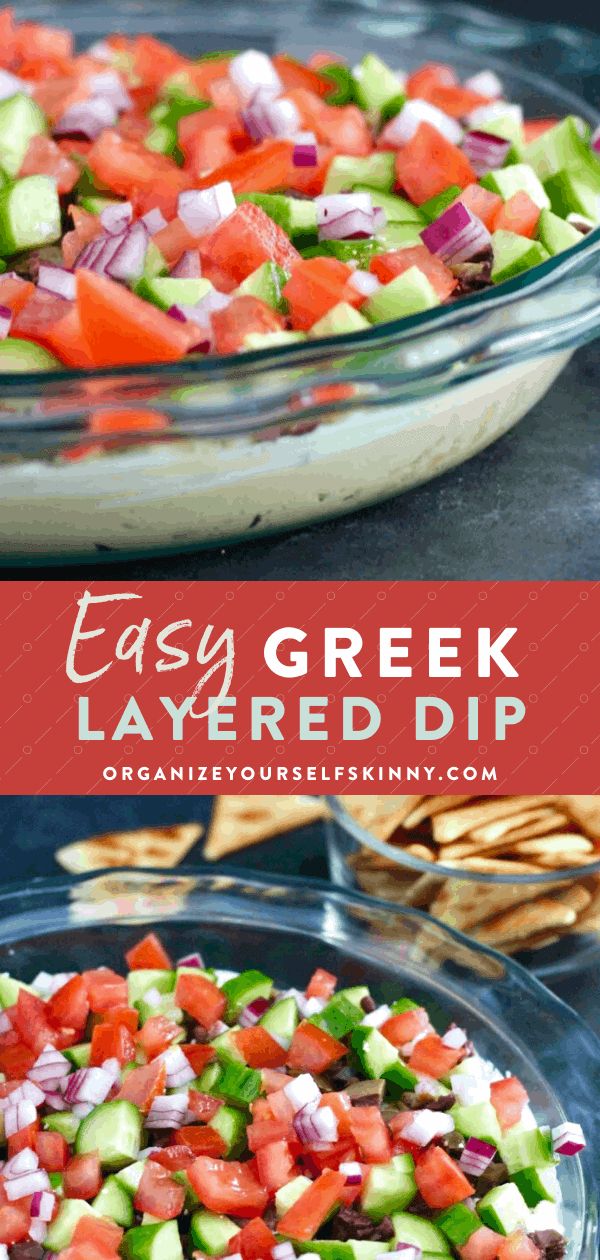 easy greek layered dip recipe with cucumbers and tomatoes