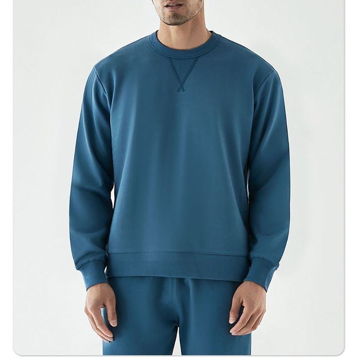 Unisex Terry Crew Neck Navy Blue Sweatshirt - SweatshirtsHoodies.com Oversized Blue Athleisure Sweatshirt, Blue Oversized Athleisure Sweatshirt, Light Blue Crew Neck Sweatshirt With Ribbed Cuffs, Blue Sweats With Ribbed Cuffs For Loungewear, Comfortable Blue Sweats With Ribbed Cuffs, Blue Athleisure Sweatshirt For Loungewear, Blue Oversized Sporty Sweater, Light Blue Long Sleeve Athleisure Sweatshirt, Light Blue Lounge Top With Ribbed Cuffs