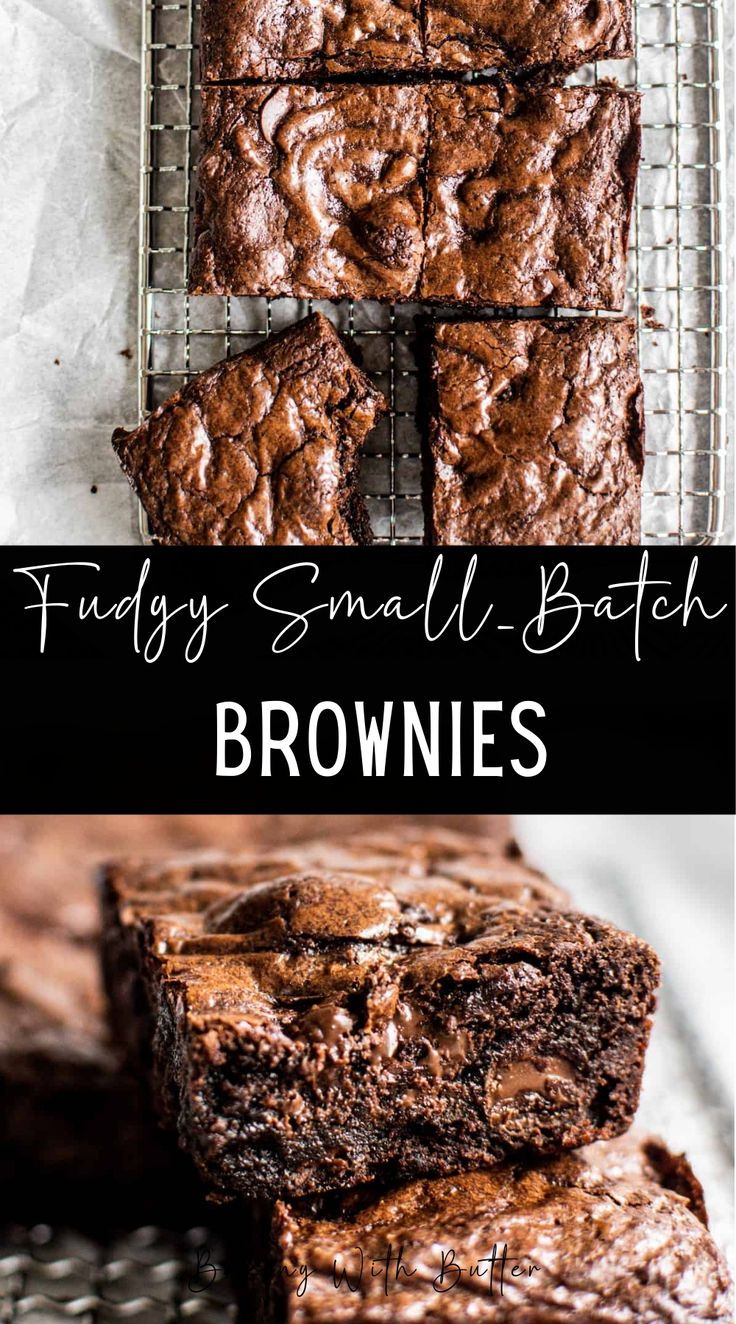 chocolate brownies are stacked on top of each other with the words friday small batch