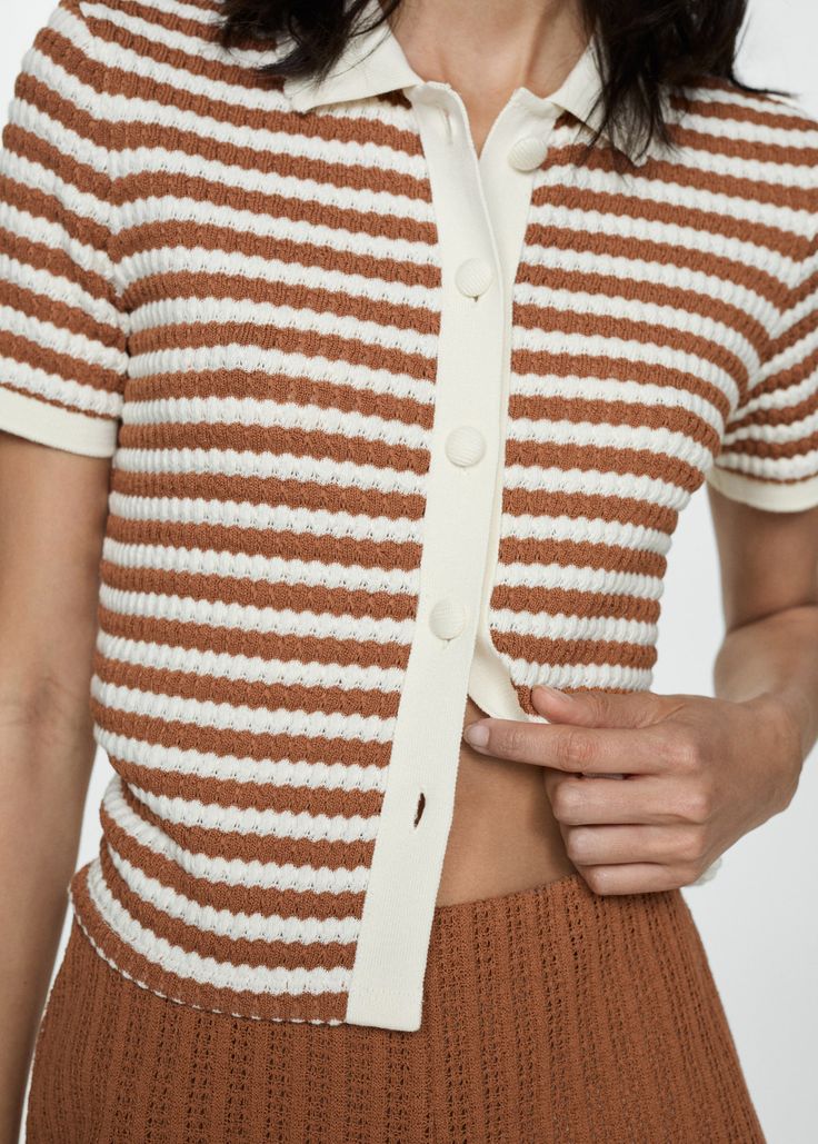 Combined knitted T-shirt Striped Knitwear, Crochet Fabric, Knitted Tshirt, Tshirt Print, Shirt Style, Print T Shirt, Caramel, Knitted Fabric, Coco