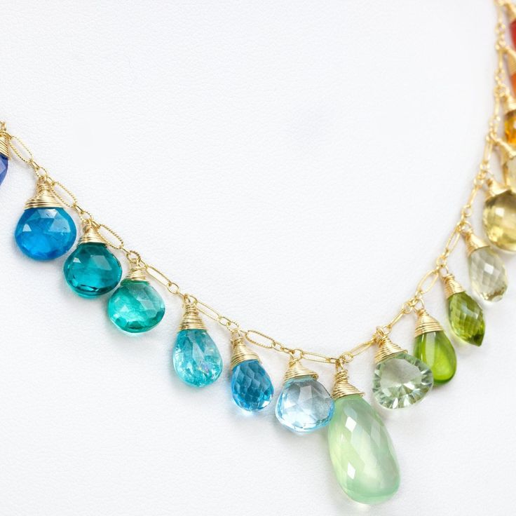 Rainbow Gemstone Necklace Precious Stone Necklace Multi Gemstone Drop Necklace Rainbow Necklace Statement Colorful Necklace SOLID GOLD 14K (27120 - 8) Fine Jewelry Multicolor Gemstones With Accents, Fine Jewelry With Multicolor Briolette Gemstones, Multicolor Briolette Gemstones Fine Jewelry, Rainbow Multi-stone Necklace In Fine Jewelry Style, Multicolor Fine Jewelry Gemstones For Jewelry Making, Fine Jewelry Multicolor Gemstones For Jewelry Making, Multicolor Fine Gemstones For Jewelry Making, Multicolor Briolette Gemstones For Gifts, Multicolor Briolette Gemstones As A Gift