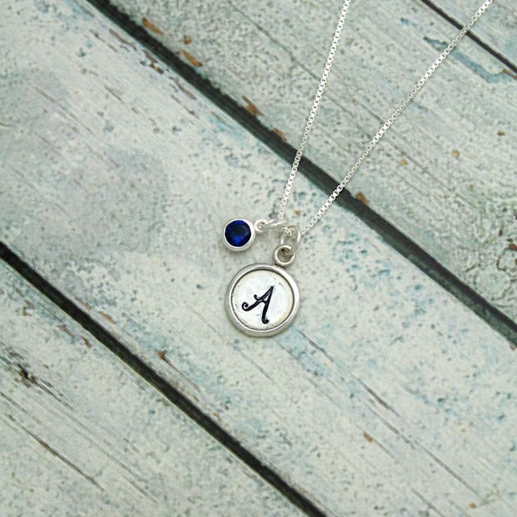 "September Birthstone Initial Necklace, Sapphire Jewelry, September Birthday Gift, September Birthstone Jewelry, Sterling Silver Sapphire, Wax Seal Lovely September Birthstone Garnet Necklace. A classic, sterling silver 3/8\" disc with an initial paired with a 6mm birthstone, beautiful blue sapphire set in sterling silver. Simple and elegant, perfect gift for a September birthday. Available in all birthstones. HOW TO PERSONALIZE: Please add the item to your cart. You can select the size and ston Sterling Silver Initials Charm Necklace For Birthdays, Sterling Silver Initials Charm Necklace For Birthday, Sterling Silver Initial Pendant Charm Necklace For Anniversary, Personalized White Gold Birthstone Necklace For Birthday, Classic Sterling Silver Birthstone Necklace, Classic Birthstone Initial Pendant Jewelry, Classic Birthstone Jewelry With Initial Pendant, Sterling Silver Birthstone Necklace For Birthday, Birthday Sterling Silver Initial Pendant Charm Necklace