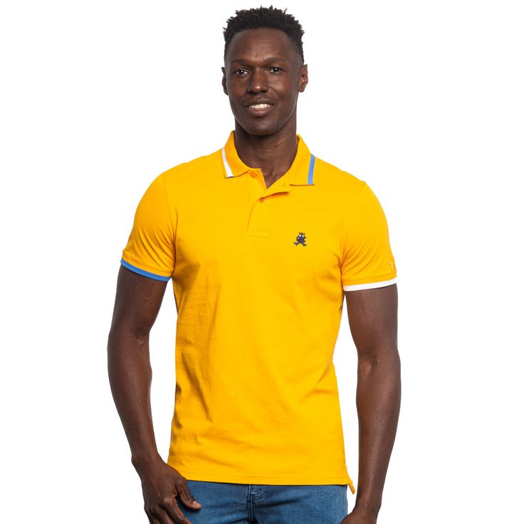 Monaco FROG Slim Fit Polo - Yellow Knit Polos Eight-X Fitted Yellow Polo Shirt For Spring, Classic Fitted Yellow Polo Shirt, Fitted Yellow Classic Polo Shirt, Classic Yellow Polo Shirt For Spring, Yellow Polo Shirt For Spring, Yellow Spring Polo Shirt, Spring Yellow Polo Shirt, Embroidered Frog, Frog Embroidery