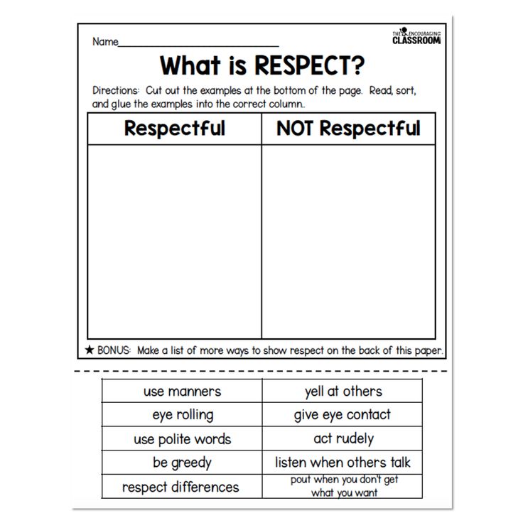 a worksheet with the words respect and respect on it, which includes two different types