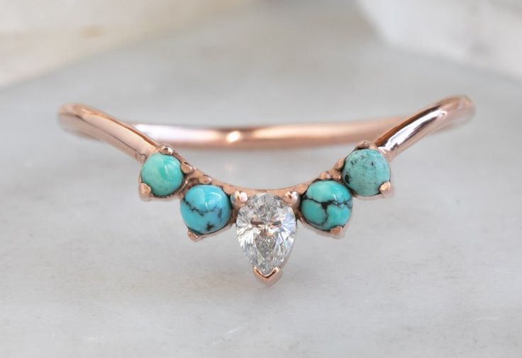 Vintage Inspired Wedding Band, Alexis Russell, Turquoise Ring Engagement, Pave Wedding Bands, Custom Diamond Rings, Handcrafted Engagement Ring, Contour Wedding Band, Natural Turquoise Stone, Custom Wedding Band