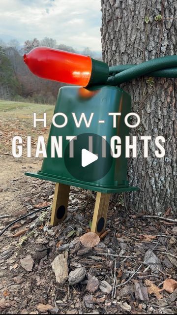 a green and red toy rocket sitting on top of a tree