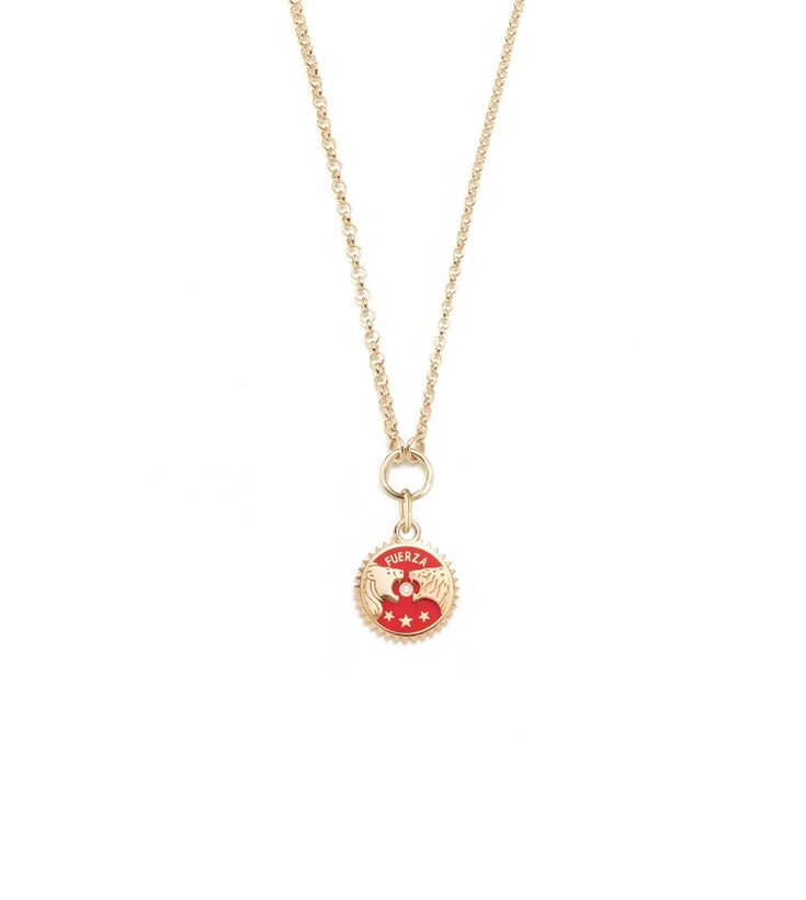 Description Handcrafted in 18-karat Yellow Gold and red ceramic, this Strength Small Mixed Belcher Chain Necklace is a reminder that Strength is within. We all have it, but sometimes it wanes, and we need to call on it. The lion symbolizes strength, dignity, passion, self-confidence, and solar energy. The tiger represents a quieter, steely strength. We all have both solar and lunar energies inside of us. Sometimes it takes greater strength to pull back and then to push forward. It is time to har Luxury Red 14k Gold Necklace, Luxury 14k Gold Red Necklace, Luxury Red Enamel Necklaces, Red Enamel Round Necklace, Red Gold Plated Necklace, Red Enamel Round Pendant Necklace, Red Round Chain Jewelry, Red Gold-plated Necklaces With Lobster Clasp, Red Gold-plated Necklace With Lobster Clasp