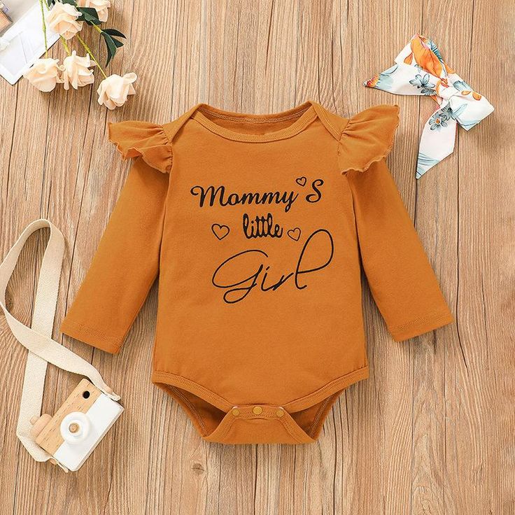 Baby Girls Solid Color Long Sleeve Printed Jumpsuit Pants Set - PrettyKid Cute Long Sleeve Bodysuit For Fall, Cute Cotton Jumpsuits And Rompers With Long Sleeves, Cute Cotton Jumpsuit With Long Sleeves, Cute Brown Cotton Onesie, Cute Long Sleeve Jumpsuits And Rompers For Fall, Cute Long Sleeve Jumpsuits For Fall, Fall Long Sleeve Onesie With Letter Print, Cotton Long Sleeve Jumpsuits And Rompers With Cartoon Print, Fall Long Sleeve Letter Print Onesie