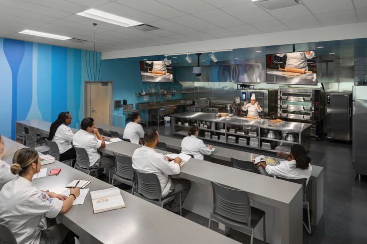 several people in white lab coats sitting at desks