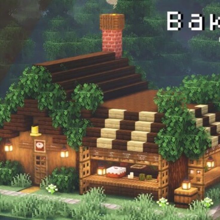 an image of a small house made out of wood and plants with the words bake above it