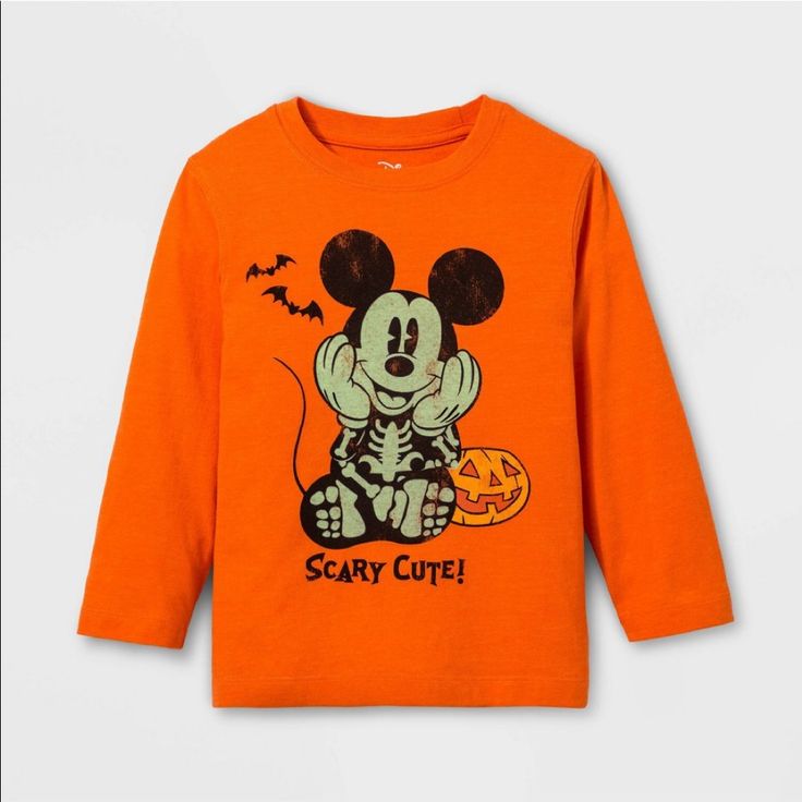 Toddler Boys Disney Mickey Mouse “Scary Cute” Glow In The Dark Long Sleeve T-Shirt Orange Nwt. #431 Playful Cartoon Print T-shirt For Fall, Disney Long Sleeve Tops For Fall, Disney T-shirt With Cartoon Print For Fall, Cute Mickey Mouse Tops For Fall, Fall Mickey Mouse Cotton Tops, Fall Cotton Mickey Mouse Tops, Casual Mickey Mouse T-shirt For Fall, Disney Character Print T-shirt For Fall, Black Long Sleeve Disney T-shirt