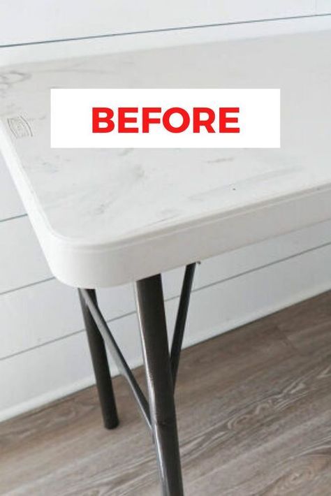 a white table with the words before written on it in front of a wood floor