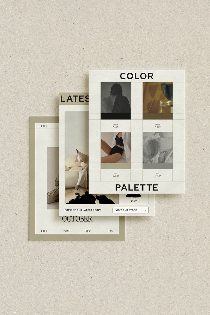 three different color palettes are shown on the same page, one is black and white