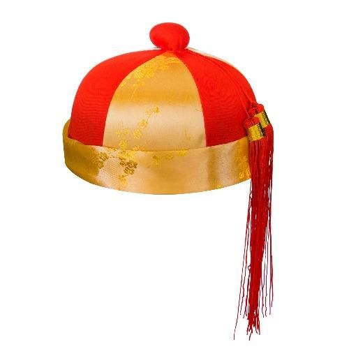 Dress up for the celebration of the Chinese New Year or for your Oriental theme party with our beautiful Red & Gold Mandarin Hat is adorned with a red satin tassel. One size fits most. Traditional Adjustable Party Costume Hats And Headpieces, Traditional Adjustable Costume Hats And Headpieces For Party, Red Adjustable Hat For Costume Party, Adjustable Red Hat For Costume Party, Traditional Carnival Costume Hats And Headpieces For Party, Elegant Red Ceremonial Headpieces, Adjustable Costume Hats And Headpieces For Festivals, Red Party Hat With Round Crown, Red Christmas Costume Hat