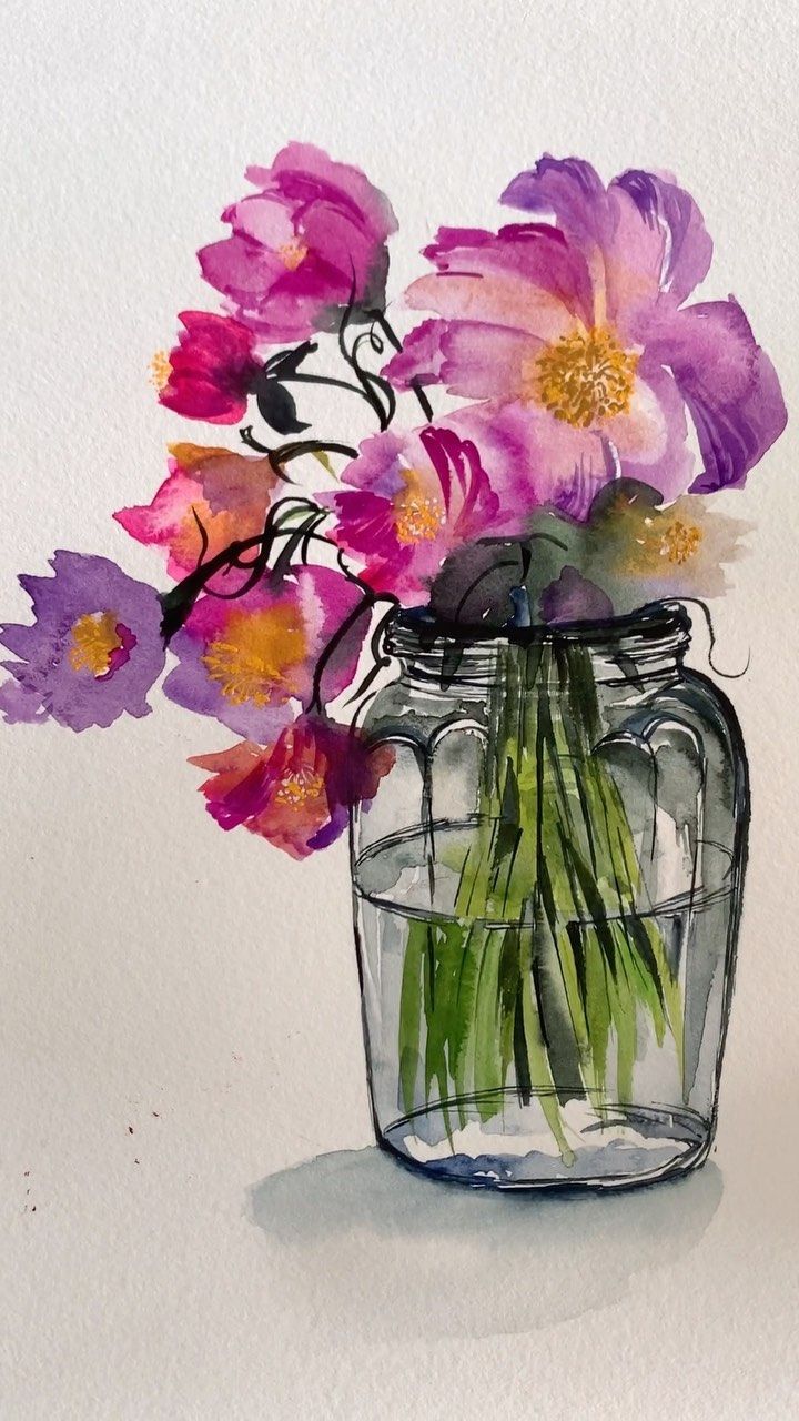 a watercolor painting of flowers in a mason jar with the words say i am amazing