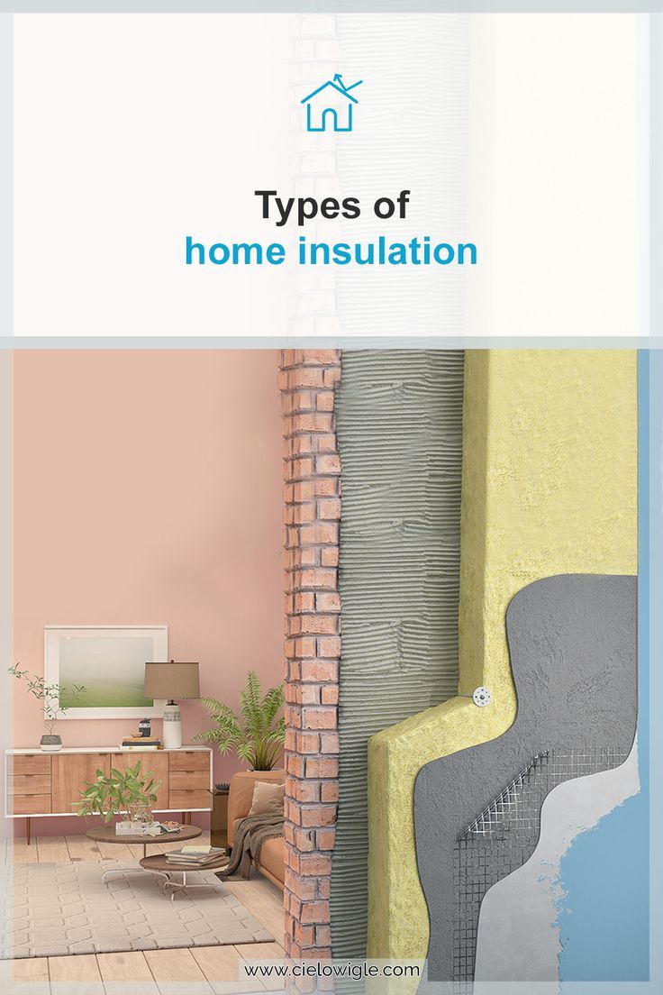 an advertisement for types of home insulation on a brick wall in front of a living room