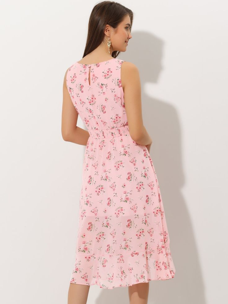 Shop Allegra K for summer wrap ruffle high low hem round neck sleeveless floral dress you are looking for, get more women's dresses for yourself. Order now! Free Returns! Floral Dress Pink, Summer Wraps, Ruffle Fabric, Ballet Dress, Lotus Leaf, Body Curves, Pink Floral Dress, Poplin Dress, Female Body