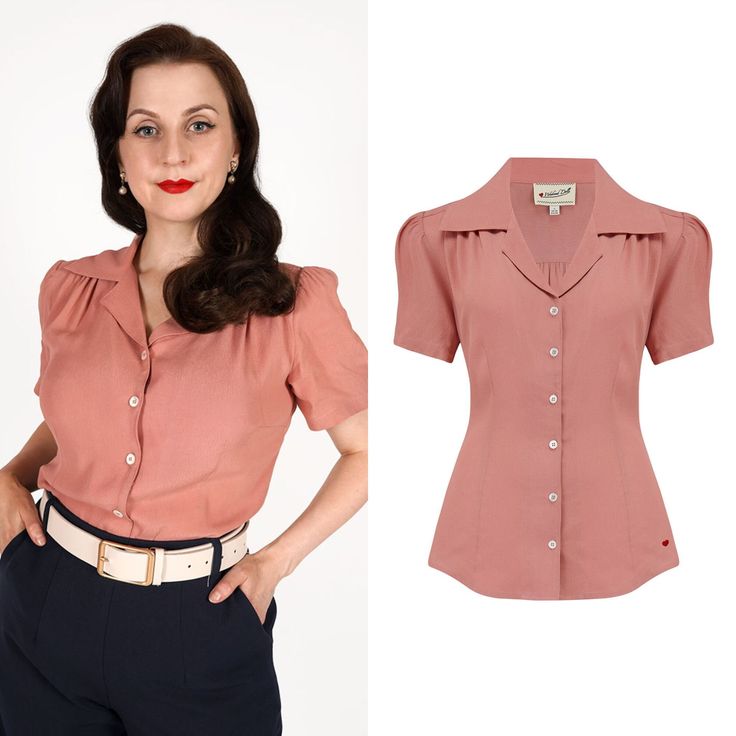 Looking for a versatile, practical and elegant blouse, you could wear from day to night? Our Gene classic blouse has strong shoulders, gathered details at the shoulder and the back, a stylish reverse collar, pretty cuffed sleeves with tuck detail and elegant shell buttons. This garment will give you an instantly elegant vintage look whatever you pair it with. Designed to fit slightly loose, it's also the perfect length to wear tucked into our high-waisted trousers, shorts or a skirt. Made from a Classic Fitted Padded Blouse, Classic Fitted Shirt With Puff Sleeves, Formal Tops With Puff Sleeves And Cuffed Details, Fitted Tops With Cuffed Puff Sleeves, Feminine Fitted Collared Top, Classic Puff Sleeve Tops For Workwear, Elegant Tops With Bust Darts, Classic Fitted Blouse With Puff Sleeves, Classic Fitted Puff Sleeve Blouse