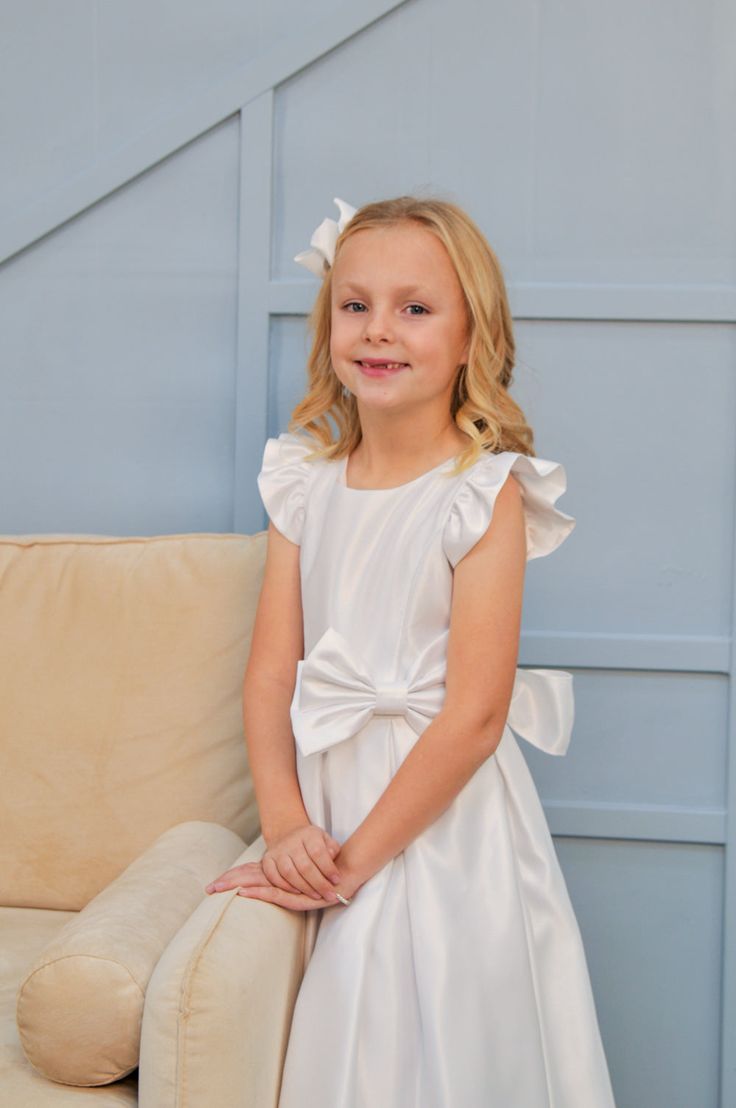 Polyester dress Girls White Dresses, Cute White Dresses, Baptism Dresses, Blessing Dress, Lds Baptism, Cute White Dress, Girls White Dress, First Communion Dress, First Communion Dresses