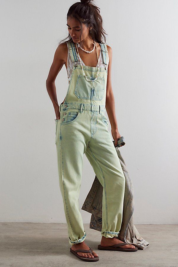 So essential and forever timeless overalls from our We The Free collection. **Fit:** Relaxed, slouchy silhouette **Features:** Bib-and-brace design, tapered legs, exaggerated bib pocket detail, rigid denim fabrication, varied distressing throughout **Why We | We The Free Ziggy Denim Overalls at Free People in Green, Size: M - TALL Free People Overalls, Green Overalls, Overalls Fashion, Minty Green, Green Fits, Free People Clothing, Free People Denim, Overalls Women, Grey Denim