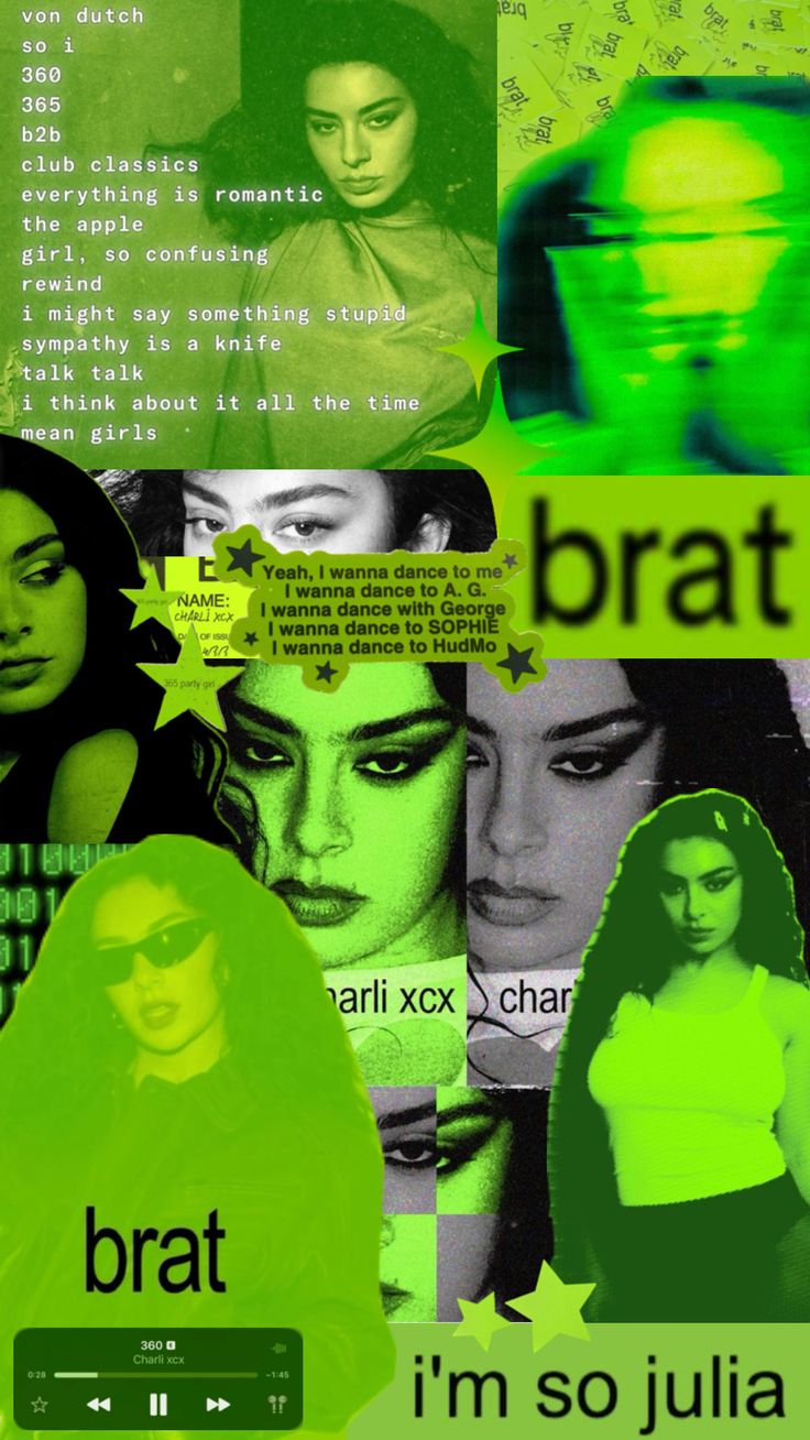 a collage of images with the words brat in spanish and english on them