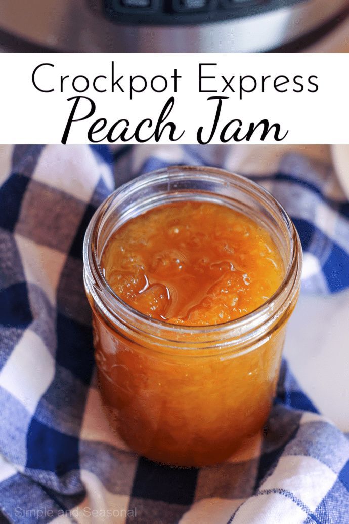 crockpot express peach jam in a mason jar