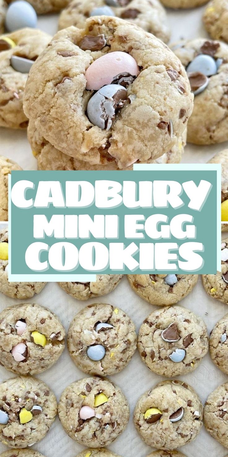 cadbury's mini egg cookies on a tray with the title overlaying