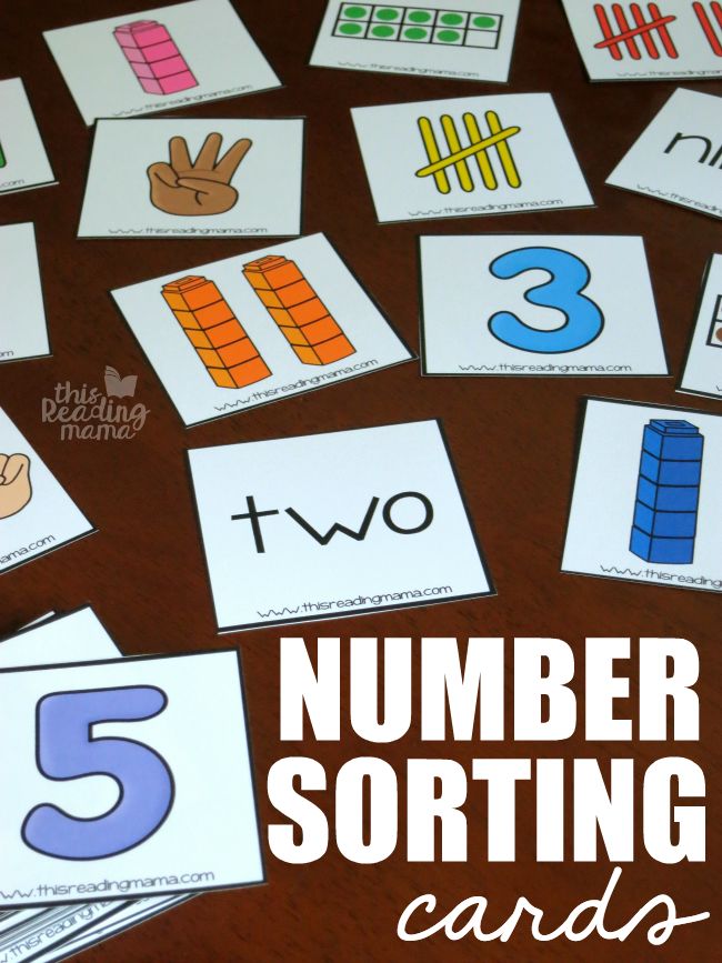 the number sorting cards are arranged on a table