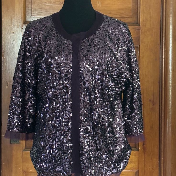 Sparkly, Sequined Cardigan Or Light Jacket. Covered In Sequins On Mesh. One Size. Measurements Taken Lay Flat. Buttons And Zippers Closed. Armpit To Armpit: 24 Inches Length: 25 Inches Sleeve: 9 Inches Fitted Nordstrom Outerwear For Fall, Elegant Purple Fall Cardigan, Nordstrom Long Sleeve Spring Outerwear, Nordstrom Spring Long Sleeve Outerwear, Purple Outerwear For Evening In Fall, Lace Blazer Jacket, Pink Jacket Blazer, Plaid Wool Coat, Orange Coat