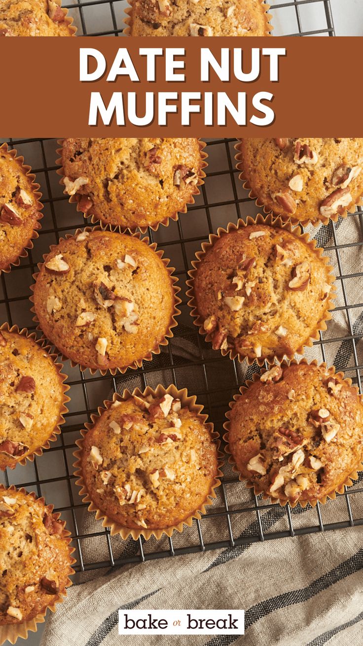 Moist, flavorful Date Nut Muffins are perfect for breakfast or a snack. You'll love the natural sweetness of the dates combined with the satisfying crunch of nuts. Delicious and easy to make! Date Breakfast Recipes, Date Nut Muffins, Caramello Slice, Dates Recipes, Cranberry Orange Muffin Recipe, Easy Muffin Recipe, Date Muffins, Date Nut Bread, Healthy Muffin