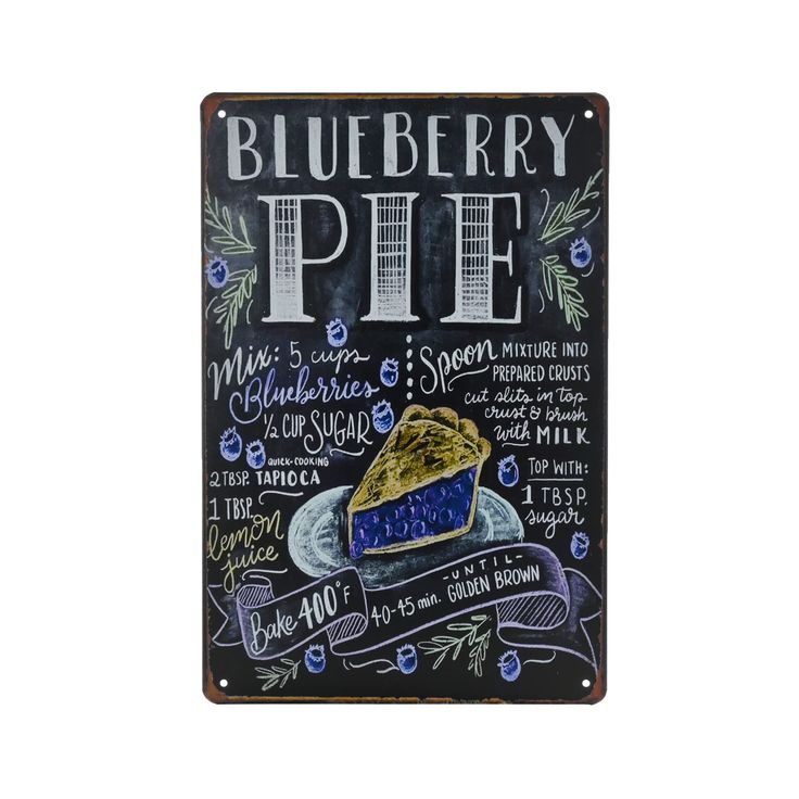 a blueberry pie sign hanging on the side of a wall